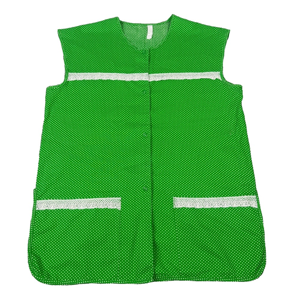VTG Cobbler Apron Smock Womens Green Polka Dot Snap Front Lace Granny Cottage